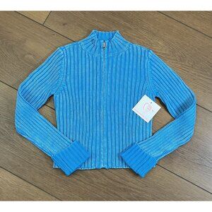 Design History Girls NWT Full Zip Blue Mock-Neck Crop Sweater Size L